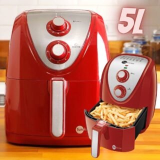 50% de Volta no AME: Fritadeira Elétrica Sem Óleo Vermelha 5,0L Fun Kitchen – 110v