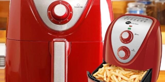 50% de Volta no AME: Fritadeira Elétrica Sem Óleo Vermelha 5,0L Fun Kitchen – 110v