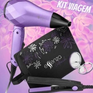 Kit Viagem Essenza com Mini Secador Bivolt 1000W dobrável Mini Prancha de Viagem 20W Espelho e Bolsa para Transporte – EB052, Multilaser, EB052, Roxo
