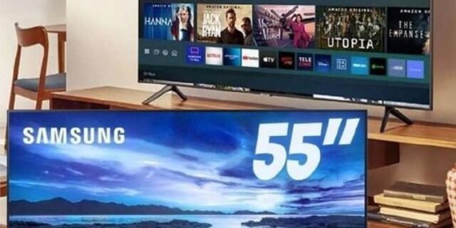 Smart 55″ TV UHD 4K Samsung 55AU7700, Processador Crystal 4K, Tela sem limites, Visual Livre de Cabos, Alexa built in, Controle Único