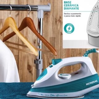 Ferro de Passar Roupa a Vapor Mondial – Lar FVN-01-G Branco e Verde