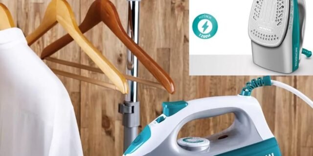Ferro de Passar Roupa a Vapor Mondial – Lar FVN-01-G Branco e Verde