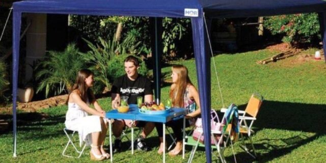 Gazebo 3m X 3m Ráfia Azul Mor