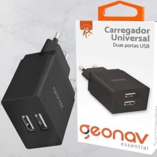 Carregador de Parede universal 2.1A, 2 portas USB, Bivolt, Preto, ESACB2, Geonav