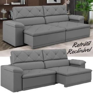 Sofá Retrátil Reclinável 3 Lugares Veludo Caribe – Flexforma Estofados
