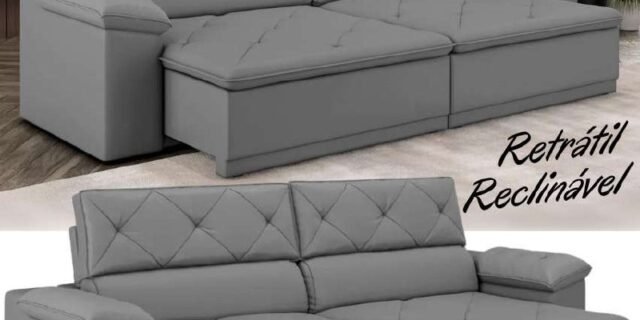 Sofá Retrátil Reclinável 3 Lugares Veludo Caribe – Flexforma Estofados