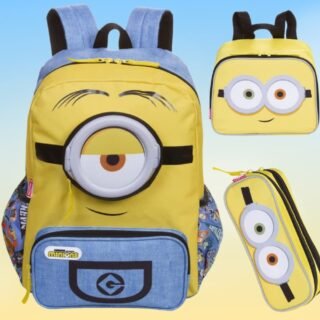 Estojo, 2 Compartimentos, Lancheira Pequena Minions, Mochila Grande Minions X