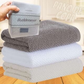 Kit Pano de Copa Buddemeyer 03 Peças Gourmet Quadriculado100% Algodão Branco/Marrom/Bege