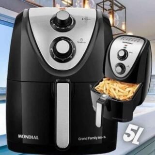 Fritadeira Sem Óleo Mondial, Grand Family Inox – 5L, 110V, Preto, 1900W – AFN-50-BI
