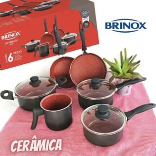 Jogo de 6 panelas cerâmicas antiaderente Life Easy Brinox – Carbono