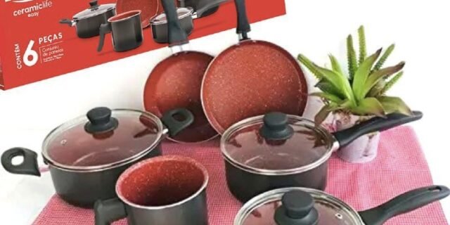 Jogo de 6 panelas cerâmicas antiaderente Life Easy Brinox – Carbono