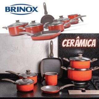 Jogo de Panelas 7 peças cerâmica laranja Brinox – Laranja