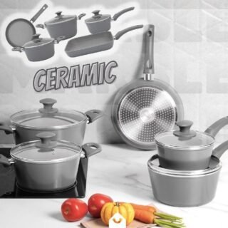Jogo de Panelas 5 Peças Indução Brinox Linha Ceramic Life Marble – Cinza Claro