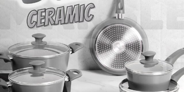 Jogo de Panelas 5 Peças Indução Brinox Linha Ceramic Life Marble – Cinza Claro