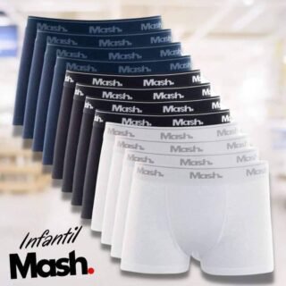 Kit 10 Cuecas Boxer Algodão Infantil, Mash, Meninos
