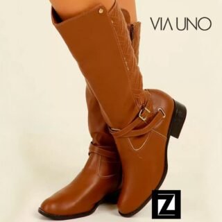 Bota Montaria Cano Longo Via Uno Texturizada Feminina – Caramelo