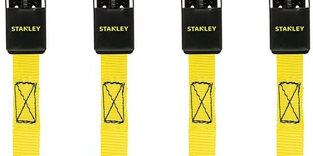 STANLEY S9500 Correias de catraca preta/amarela 2,54 cm x 3 m – Transporte leve de carga (resistência à ruptura), pacote com 4