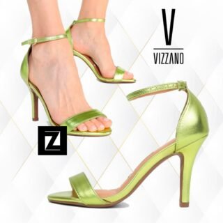 Sandália Vizzano Salto Fino Alto Metalizada Feminina – Verde