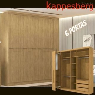 Guarda-roupa Casal com Espelho 6 Portas – 4 Gavetas Kappesberg Dakota (2 Cores)