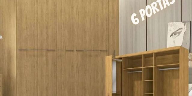 Guarda-roupa Casal com Espelho 6 Portas – 4 Gavetas Kappesberg Dakota (2 Cores)
