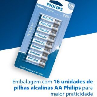 PHILIPS Pilha alcalina AA 1.5V com 16 unidades