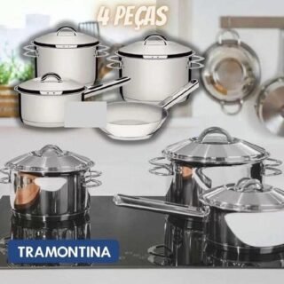 Jogo de Panelas Tramontina Aço Inox Fundo Triplo Solar 4 Peças