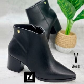 Bota Cano Curto Vizzano Bico Fino Salto Bloco Feminina – Preto