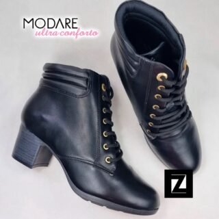 Bota Cortuno Cano Curto Modare Salto Bloco Médio Feminina – Preto