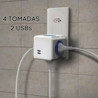 Multiplicador 4 Tomadas Bivolt + 2 USB 2.4A – PowerCube USB ELG – PWC-R4U, Azul e Branco