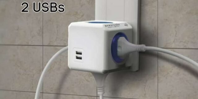 Multiplicador 4 Tomadas Bivolt + 2 USB 2.4A – PowerCube USB ELG – PWC-R4U, Azul e Branco