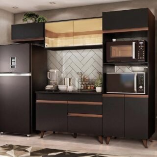 Cozinha Completa Madesa Reims 260001 com Armário e Balcão – Preto