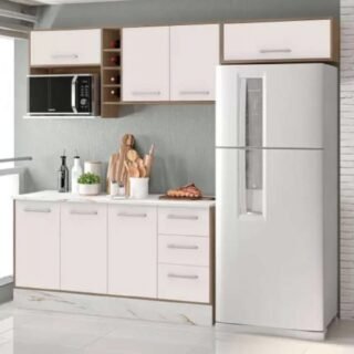 Cozinha Compacta Poliman Móveis Pisa com Balcão – 8 Portas 2 Gavetas