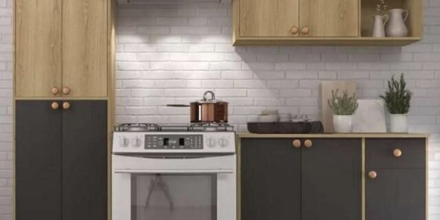 Cozinha Compacta Indekes Florença com Balcão – 9 Portas 1 Gaveta Castanho e Grafite