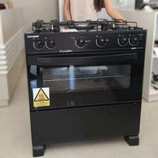 Fogão 5 Bocas Mesa de Vidro Esmaltec Preto – Acendimento Automático Caribe Glass