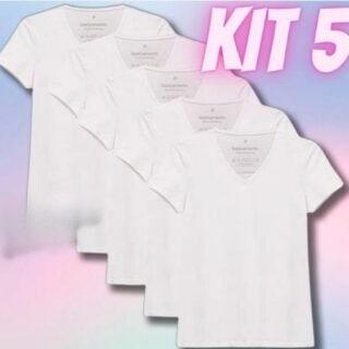 Kit 5 Camisetas Babylook Básica, Basicamente, Feminina (3 Opções)
