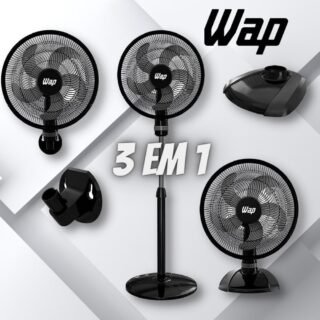 Ventilador de Coluna, Parede e Mesa WAP Rajada TURBO W130 3 EM 1 Preto 130W 50CM 127V