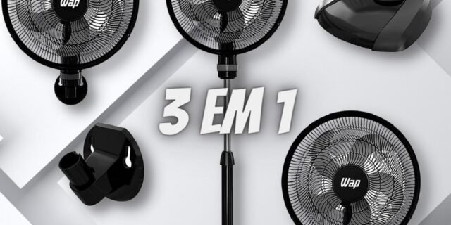 Ventilador de Coluna, Parede e Mesa WAP Rajada TURBO W130 3 EM 1 Preto 130W 50CM 127V