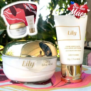 Combo Dia das Mães Lily: Creme Desodorante Acetinado Corporal 250g + Creme Hidratante Para As Mãos 250g + Nécessaire