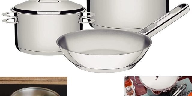 Jogo de Panelas Tramontina Aço Inox Fundo Triplo Solar 3 Peças, Cinza