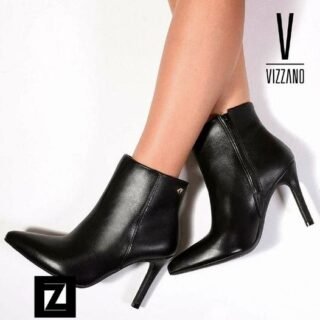 Bota Cano Curto Vizzano Bico Fino Lisa Feminina – Preto