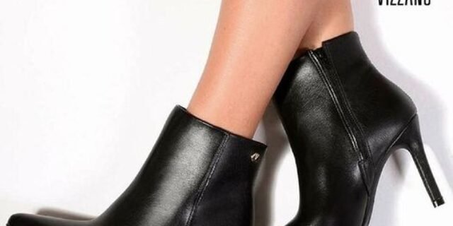 Bota Cano Curto Vizzano Bico Fino Lisa Feminina – Preto