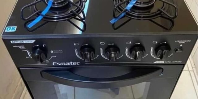 Fogão 4 Bocas Mesa de Vidro Esmaltec Preto – Acendimento Automático Caribe Glass