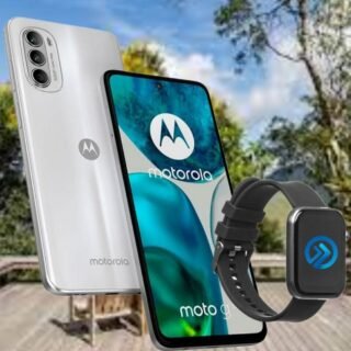 Smartphone Moto G52 128GB, RAM 4GB, Octa Core, Branco – PAU60019BR + SmartWatch KaBuM! Smart 500, Preto,Pulseira Extra Preto e Vermelho