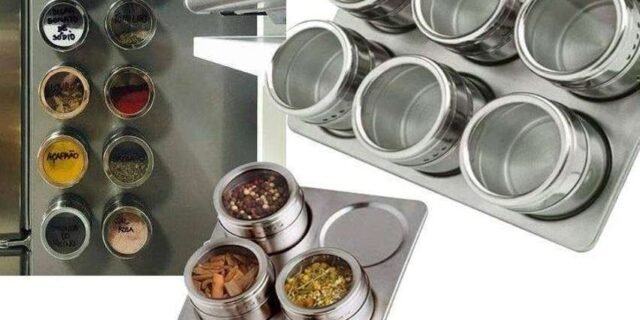 Jogo de 6 Porta Condimentos Inox com Suporte Retangular Mimo Style Prata