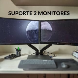 Suporte Articulado de Mesa com Pistão a Gás e Ajuste de Altura para 2 Monitores de 17” a 35”
