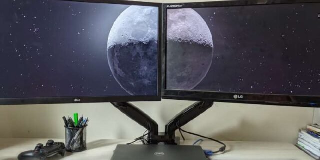 Suporte Articulado de Mesa com Pistão a Gás e Ajuste de Altura para 2 Monitores de 17” a 35”