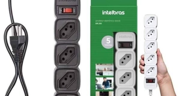 Protetor Eletrônico com 5 tomadas EPE 205 Preto ou Branco Intelbras