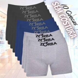 Kit com 10 Cuecas Zorba Boxer Algodão Sem Costura 781 Colorido SÓ P