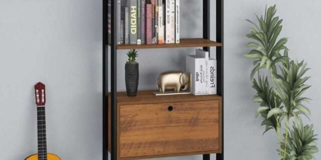 Estante Organizadora com porta basculante MATCH cor Pinho/Preto – Artely