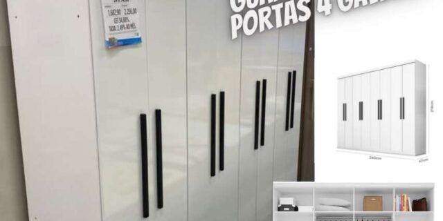 Guarda-roupa 8 Portas 4 Gavetas – Araplac Porto (5 Cores)